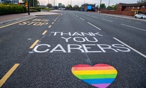 A message of support has been line painted in the Edge Lane area of Liverpool to salute local heroes during Thursday’s nationwide Clap for Carers NHS initiative to applaud NHS workers and carers fighting the coronavirus pandemic. Peter Byrne/PA Wire