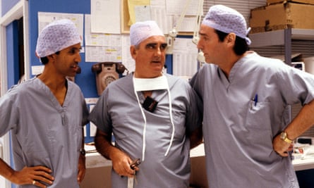 David Conville, centre, with Lyndam Gregory, left, and Emlyn Price in Surgical Spirit, 1990.