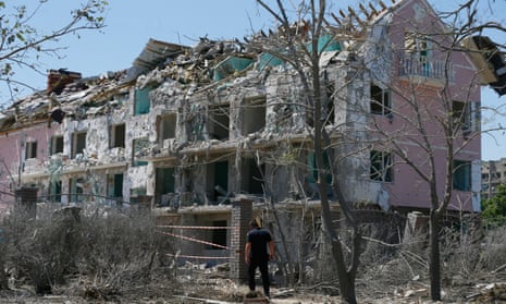 A destroyed  hotel  in  the  town of Serhiivka, near Odesa, southern Ukraine