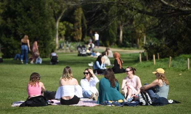 People picnicking in Regents Park, London, 30 March 2021. 