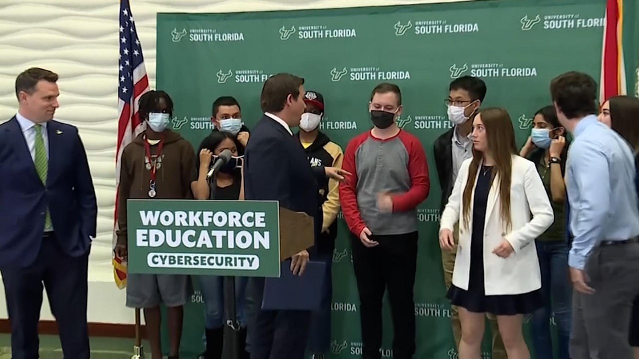 Florida governor Ron DeSantis scolds students for wearing masks – video