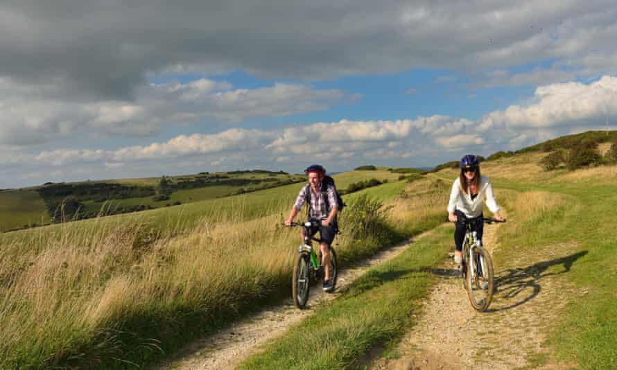 Cycling along the South Downs Way, East Sussex.