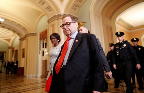 Nadler and his fellow impeachment managers walking between the House and Senate on Capitol Hill during Trump’s impeachment trial.