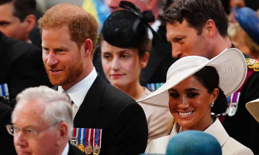 Platinum JubileeThe Duke and Duchess of Sussex during the National Service of Thanksgiving at St Paul’s Cathedral, London, on day two of the Platinum Jubilee celebrations for Queen Elizabeth II. Picture date: Friday June 3, 2022. PA Photo. The National Service marks The Queen’s 70 years of service to the people of the United Kingdom, the Realms and the Commonwealth. Public service is at the heart of the event and over 400 recipients of Honours in the New Year or Birthday Honours lists have been invited in recognition of their contribution to public life. Drawn from all four nations of the United Kingdom, they include NHS and key workers, teaching staff, public servants, and representatives from the Armed Forces, charities, social enterprises and voluntary groups.