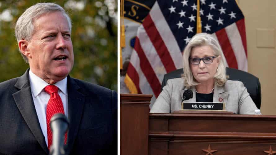 Mark Meadows and Liz Cheney, who is vice-chair of the select committee investigating the attack on the Capitol on 6 January.