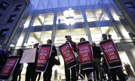 Anti-Apple protesters in Boston. ‘The government is building a database on millions of people in the United States, even if they don’t know it,’ Zwillinger said during a prior surveillance case.