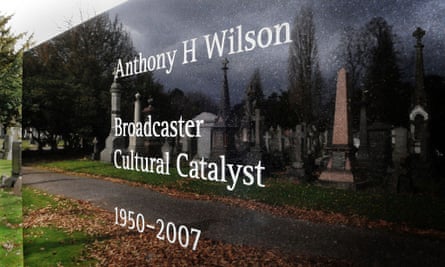 Tony Wilson’s gravestone, designed by Peter Saville.