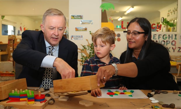 Anthony Albanese visits a childcare centre at Kalamunda in Perth