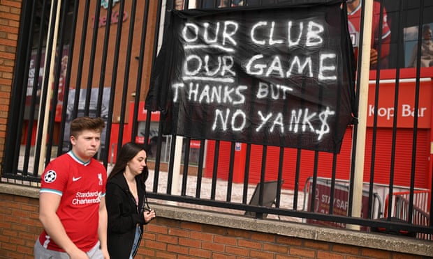 Liverpool’s supporters protest against the club’s involvement in the controversial European Super League