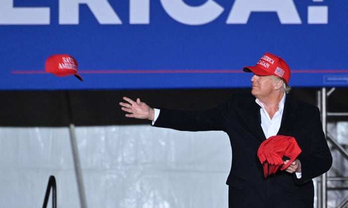 Hat trick. Trump on tour.