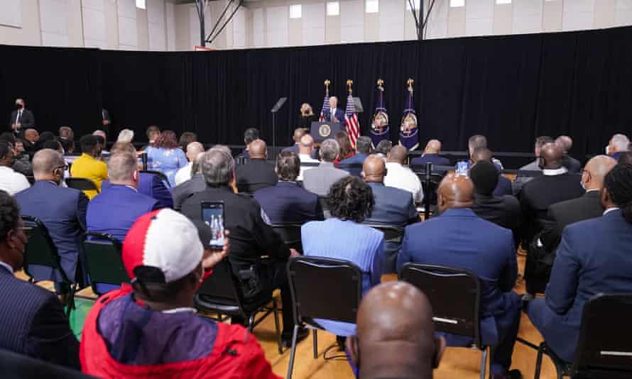Biden speaks to families of victims of Saturday’s shooting, law enforcement and first responders, and community leaders at the Delavan Grider Community Center in Buffalo.