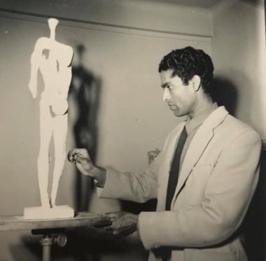 Krishna Reddy with his 1962 sculpture To a New Form.