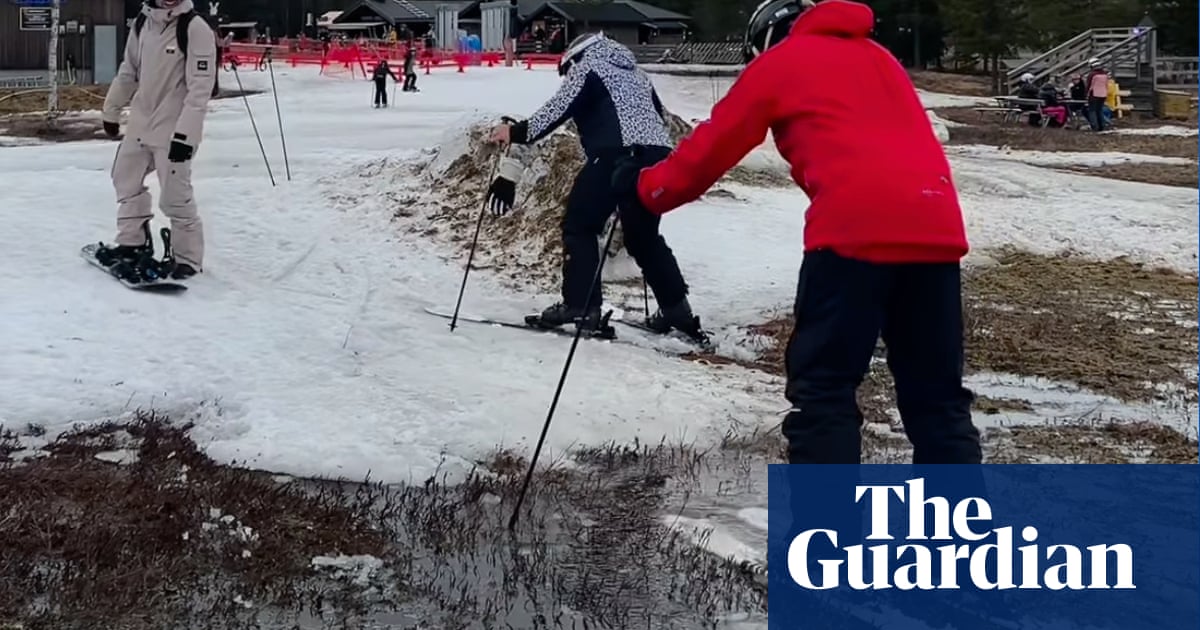 ‘We got stuck in puddles’: skiers upset by lack of snow on Swedish slopes