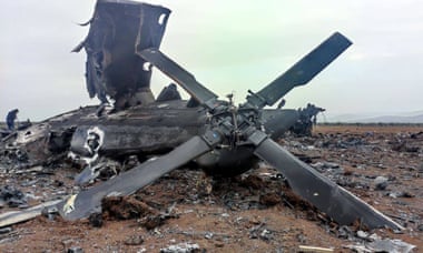 The wreckage of the military helicopter that US forces had to destroy due to a technical malfunction.