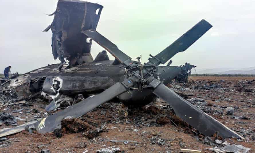 The remains of the military helicopter.