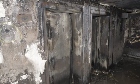 In this photo released by the Metropolitan Police on Sunday, June 18, 2017, burnt out lifts on an undisclosed floor, in the Grenfell Tower after fire engulfed the 24-storey building, in London. Experts believe the exterior cladding, which contained insulation, helped spread the flames quickly up the outside of the public housing tower early Wednesday morning. Some said they had never seen a building fire advance so quickly. The 24-story tower that once housed up to 600 people in 120 apartments is now a charred ruin. (Metropolitan Police via AP)