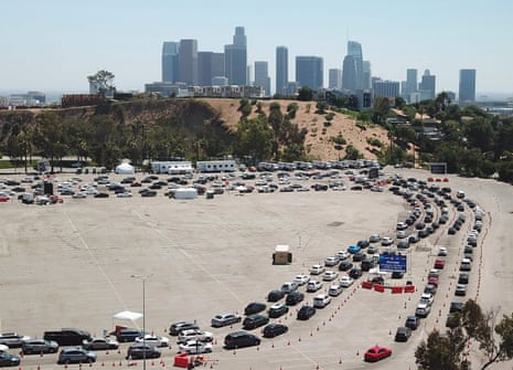 Cars on July 15, 2020, at a Covid-19 testing site at Dodgers Stadium in Los Angeles, California. Los Angeles County Public health director Barbara Ferrer said that “We are in an alarming and dangerous phase” of the coronavirus pandemic and access to testing in hard-hit communities would be dramatically expanded.