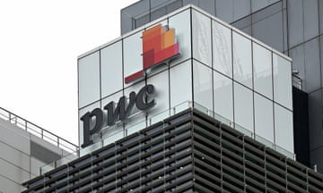 A general view of the PwC company logo on a building in Sydney