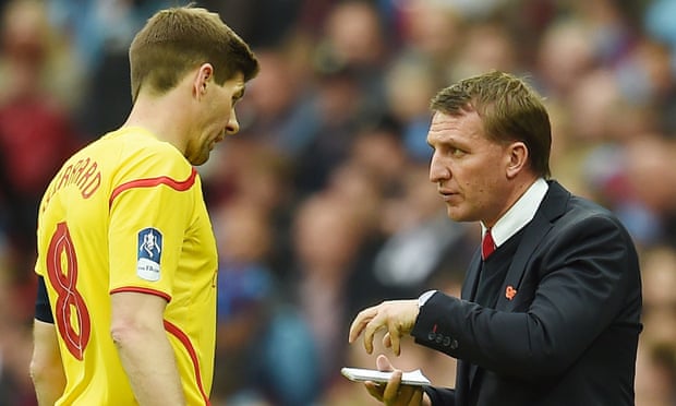Steven Gerrard with Brendan Rodgers at Liverpool in 2015. The pair meet again in the Premier League as managers when Villa take on Leicester.