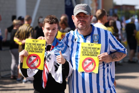 Sheffield Wednesday fans protesting outside the King Power Stadium last Sunday.