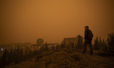 Heavy smoke from wildfires in northern Alberta and British Columbia fill the air in Yellowknife, Northwest Territories on 23 September 2023.