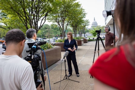 Rachel Reeves speaking to the press in Washington DC.