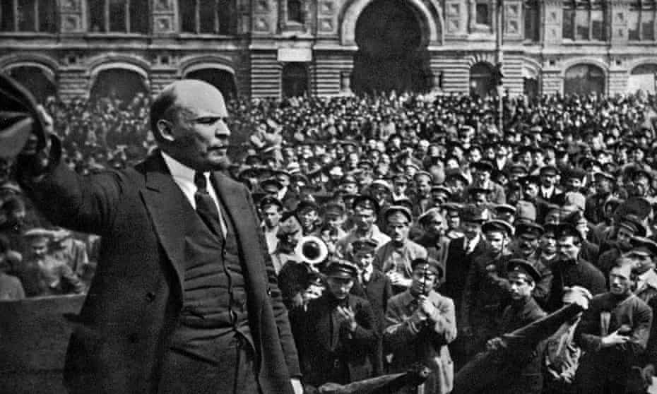 Vladimir Lenin addresses the crowd in Red Square in 1919.