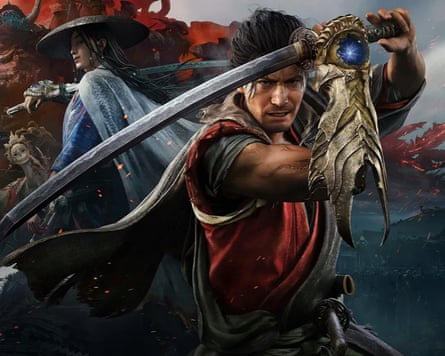 A fighter with a Japanese sword in the game Onimusha Way of the Sword.