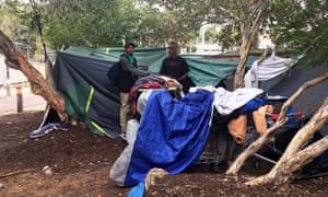 Two men in front of a tent in Perth