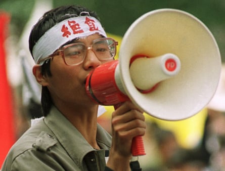 Chinese dissident Wang Dan addressing fellow students in Tiananmen Square, Beijing, in May 1989