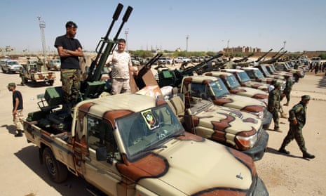 The self-proclaimed eastern Libyan National Army special forces gather in the city of Benghazi on 18 June 2020.