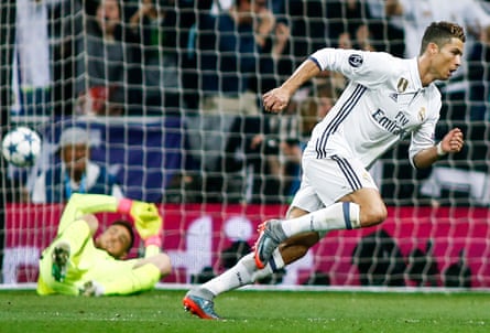 Cristiano Ronaldo heads off to celebrate scoring.