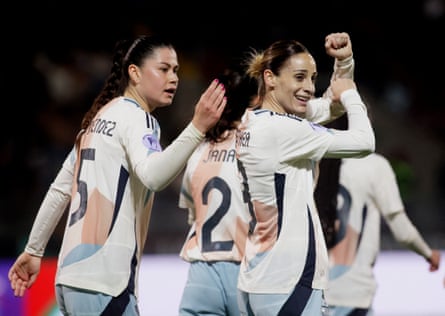 Spain's Esther Gonzalez celebrates after scoring against Portugal in April