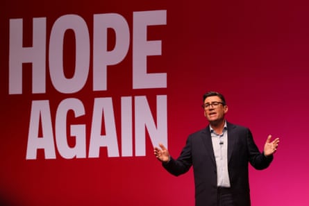 Andy Burnham addresses the Labour party conference in Liverpool