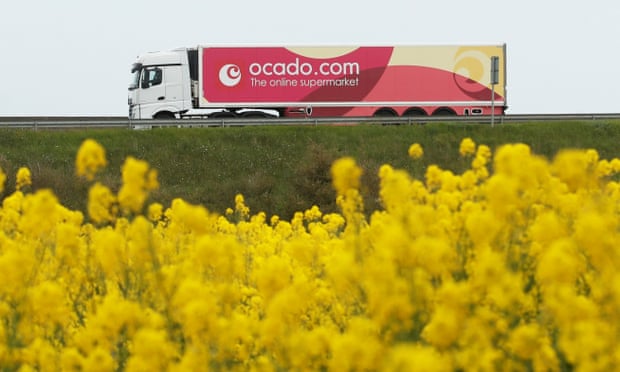 An Ocado lorryon the M25 motorway.