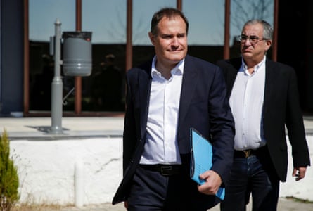 Fabrice Leggeri, Frontex executive director, is pictured (left) near the Greek-Turkish border in Orestiada, Greece on 12 March 2020.