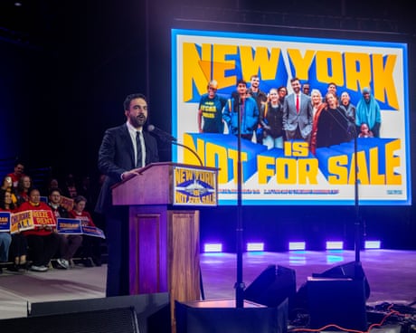 Democratic mayoral nominee Zohran Mamdani speaks at a campaign rally at Forest Hills Stadium in Queens, New York, on Sunday.