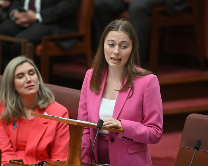 Australia’s youngest senator describes depression, ‘whack’ responses and a pet-related white lie in first speech