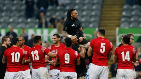 Ma’a Nonu is carried by teammates through a guard of honour after his 100th cap for New Zealand.