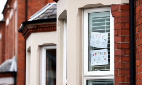 Signs in the window of a house in West Bridgford, Nottingham, during the first Covid lockdown in March 2020