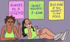 ‘$50 fine if you vomit in the pool’: a night at a party hostel – Edith Pritchett cartoon