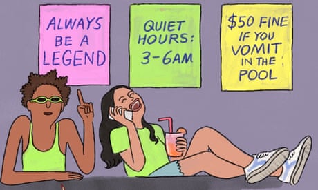 ‘$50 fine if you vomit in the pool’: a night at a party hostel – Edith Pritchett cartoon