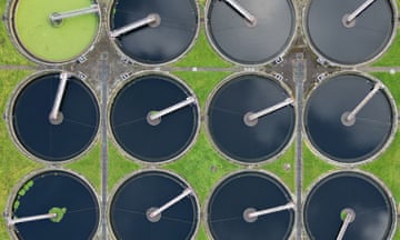 A drone view shows Mogden sewage treatment works, the third largest in the UK and owned by Thames Water, in west London.