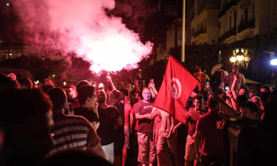 Tunisians take to the streets after President Kais Saied suspended parliament for 30 days.