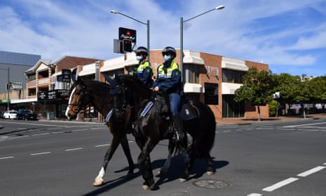 Mounted NSW Police on patrol at Liverpool in Sydney