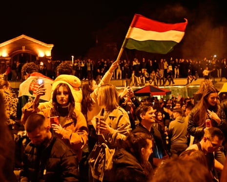 Crowds celebrating in Budapest