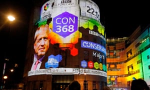 The BBC building in London showing the general election exit poll.