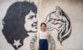 Berta Zuñiga Caceres (33), in front of a mural dedicated to her mother Berta Caceres, the murdered environmentalist. In the courtyard of the Council of Popular and Indigenous Organizations of Honduras (COPINH). La Esperanza, Intibuca, Honduras. 14.02.2024