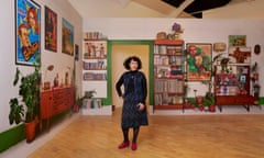 Zineb Sedira photographed in the Whitechapel gallery, where her Brixton living room has been recreated in wallpaper
