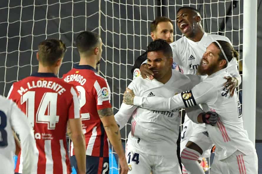 Real Madrid’s Casemiro celebrates after opening the scoring